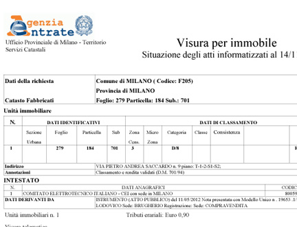 Agenzia del territorio visura catastale